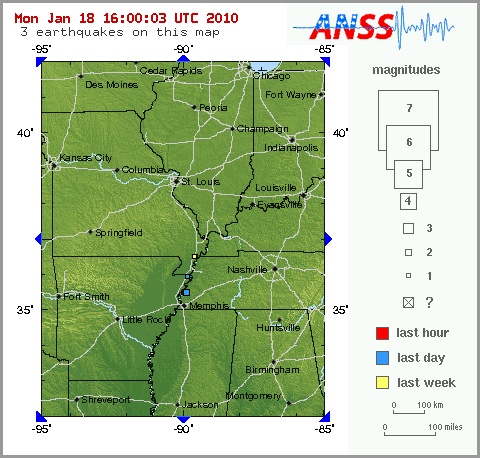 Map showing earthquakes