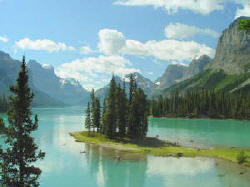This view of Spirit Island, in Lake Malign near Jasper is one of the top ten views in the world. Boat cruises ply tourists to the far end of Lake Malign to photograph Spirit Island, named for the ethereal quality of the scene. Lake Malign flows into Malign River near the coffee shop. Of note, is that in the spring this is a preserve for HARLEQUIN ducks! The river is opened to the public for rafting after July 1.