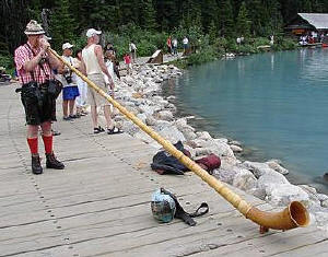 A little alpine music on the boardwalk at The Fairmont Chateau Lake Louise.