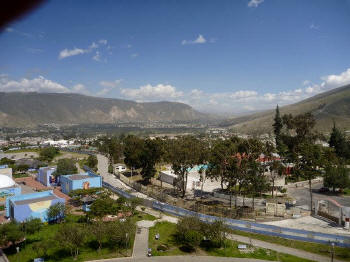 Quito, Ecuador, stretches north and south through a narrow valley with mountain ranges to east and west.