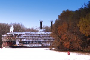 The American Queen disappears around a bend on the Upper Mississippi River. But it will be cruising again in 2012!!