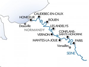 Seine River cruise map: Honfleur to Paris